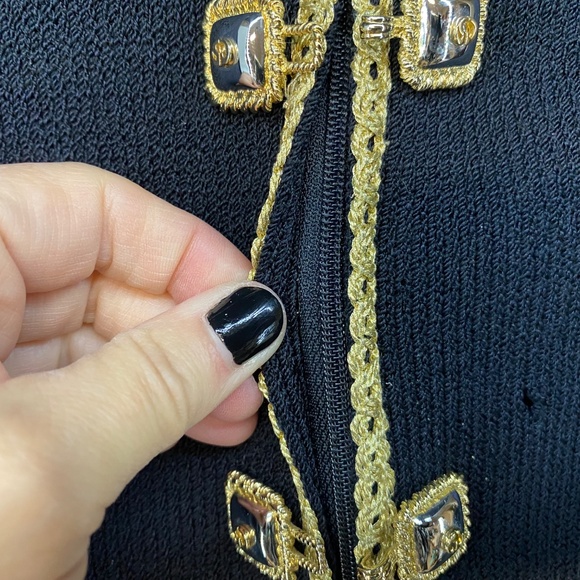St. John Collection Marie Gray Black Full Zip Cardigan Jacket Gold Trim - Picture 7 of 11